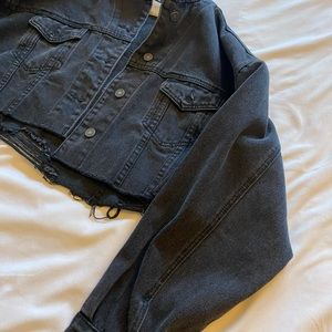 black cropped ripped denim jacket